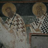 Officiating Church Fathers, detail -St. Sava Serbian and  St. Athanasius the Great