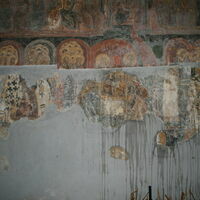 View of bottom layer frescoes of west wall of narthex